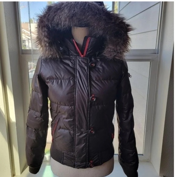 Vintage GAP brown Down puffer hooded fur collar parka jacket winter coat XL - Picture 15 of 15